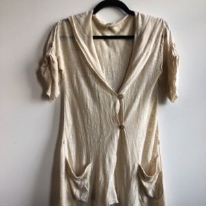 Free People Linen Boho Short Sleeve Cardigan Top